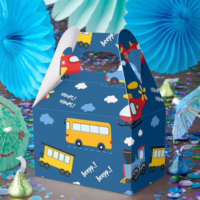 Caixinha De Lembrancinhas Cute Cartoon Vehicles Pattern  (Festa)