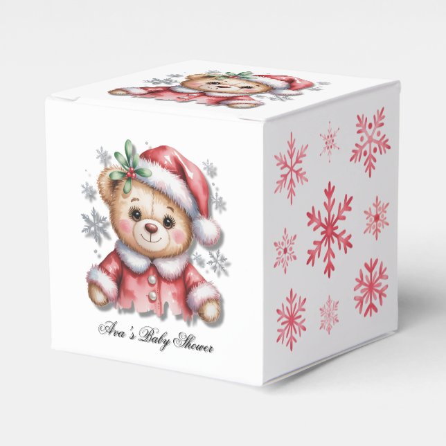 Caixinha De Lembrancinhas Cute Christmas Bear and Snowflakes Baby Shower (Frente)