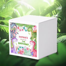 Caixinha De Lembrancinhas Cute Girl Dinosaur 1st Birthday Favor Box