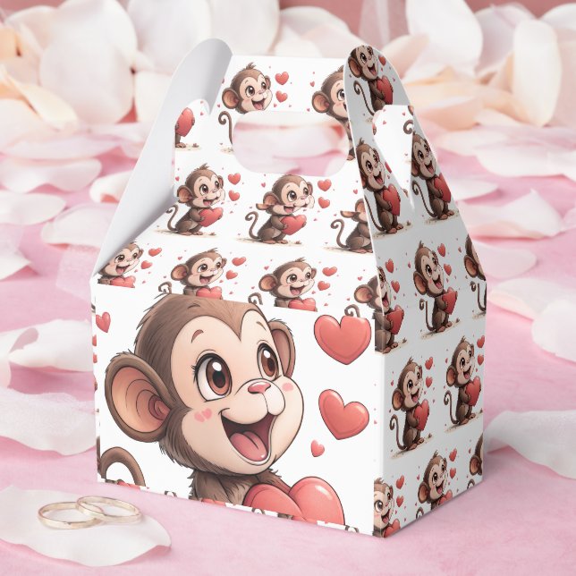 Caixinha De Lembrancinhas Cute Monkey Red Hearts Love Gable Favor Box (Casamento)