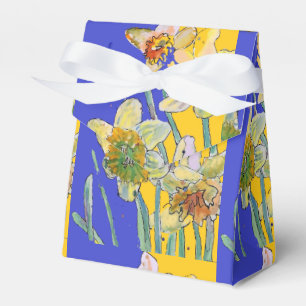 Caixinha De Lembrancinhas Daffodil Flower Painting floral Birthday Marinho A
