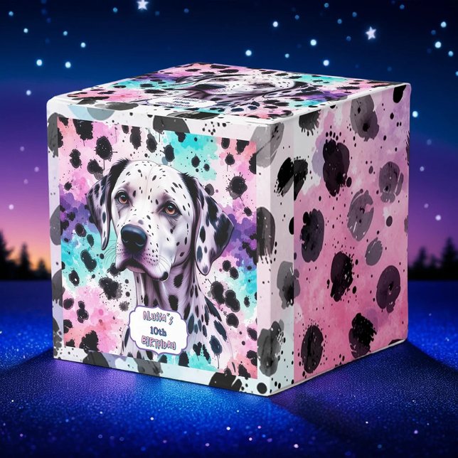 Caixinha De Lembrancinhas Dalmatian Dog Pink Purple Turquoise Birthday (Criador carregado)