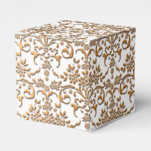 Caixinha De Lembrancinhas Damasco Floral Dourado e Branco Chique