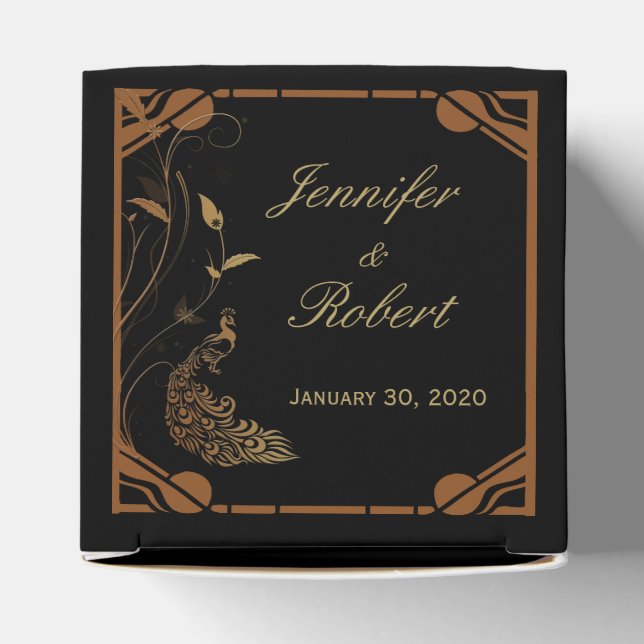 Caixinha De Lembrancinhas Deco de Arte de Bronze Peacock e FloralW edding Fa (Topo)