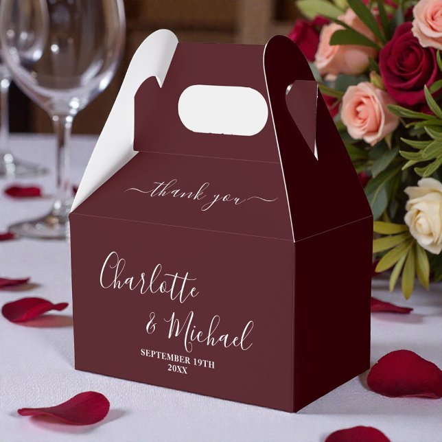 Caixinha De Lembrancinhas Deep Burgundy Script Minimalist Wedding Thank You (Criador carregado)