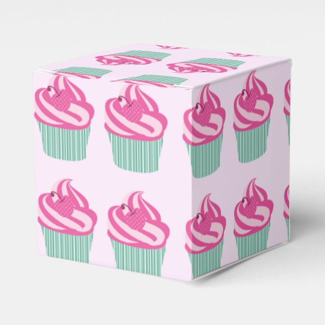 Caixinha De Lembrancinhas Deliciosos Cupcakes Rosa Padrão Rosa Pastel (Frente)