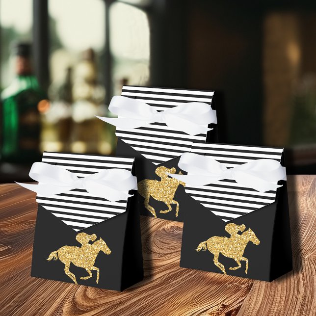 Caixinha De Lembrancinhas Derby Dourado Racecavalo e Jockey (Gold racehorse Derby favor boxes are 3"w x 1.5"l x 3.25"h, ships flat, simple assembly required.)