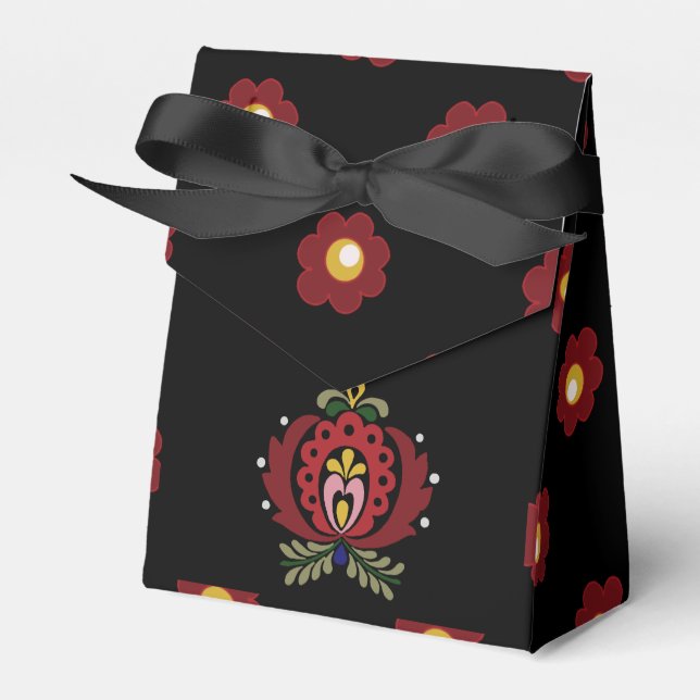 Caixinha De Lembrancinhas Design de Folclore Húngaro Negro (Frente)