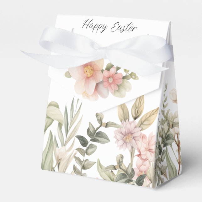 Caixinha De Lembrancinhas Design de Páscoa Floral em Verde Suave e Rosa (Frente)