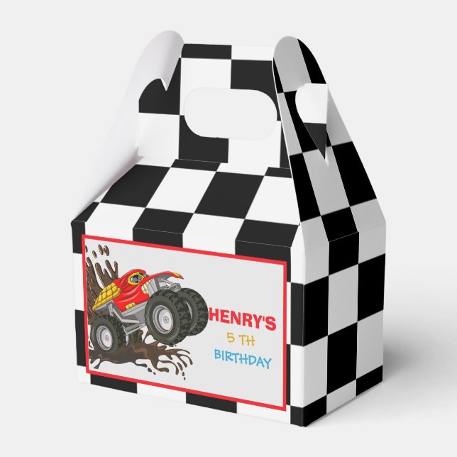 Caixinha De Lembrancinhas Desornos de Festa de aniversário de Monster Truck  (Frente)