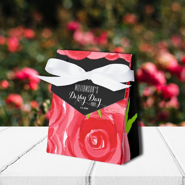 Caixinha De Lembrancinhas Dia de Derby Floral de Rosas de Aquarela (Tent style ribbon closure favor boxes 3"w x 1.5"l x 3.25"h)