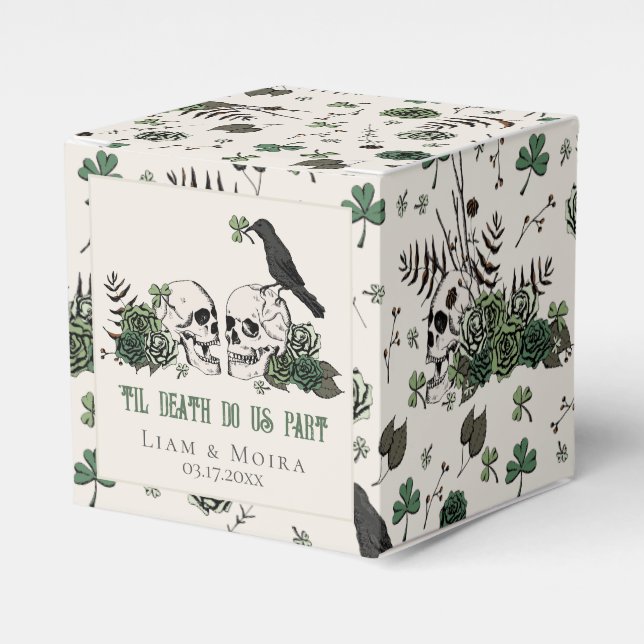 Caixinha De Lembrancinhas Dia de São Patrício Floral Gótico Crânio Casamento (Frente)