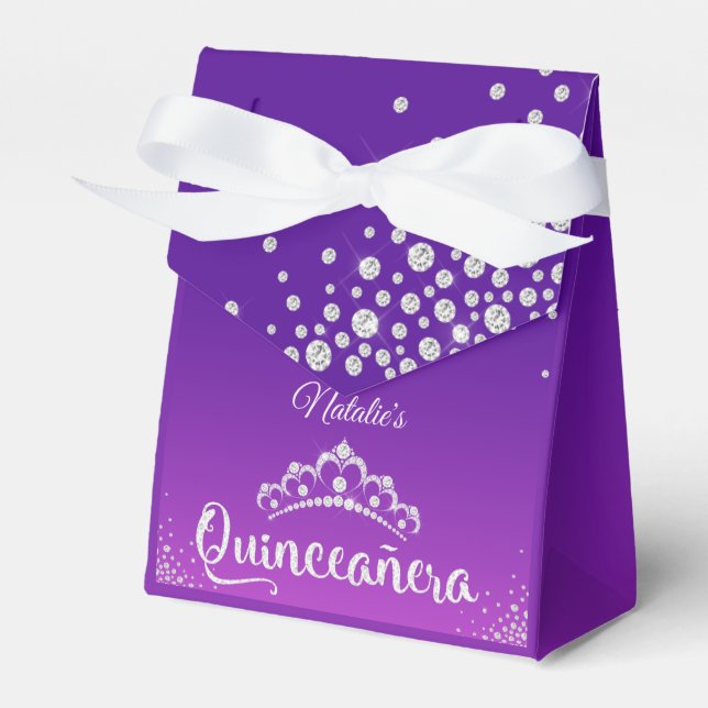 Caixinha De Lembrancinhas Diamante Personalizado Tiara Quinceanera (Frente)