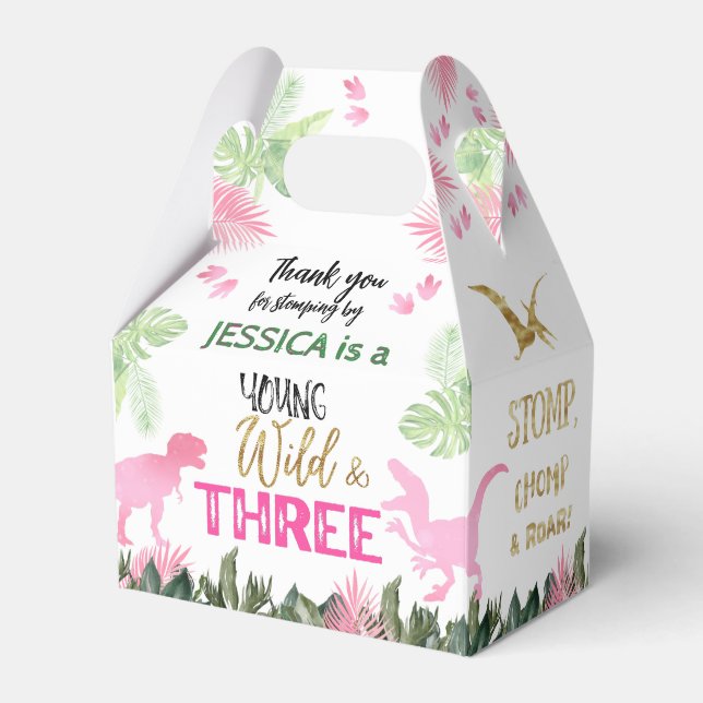 Caixinha De Lembrancinhas Dino de Dinossauro Rosa T-Rex (Frente)