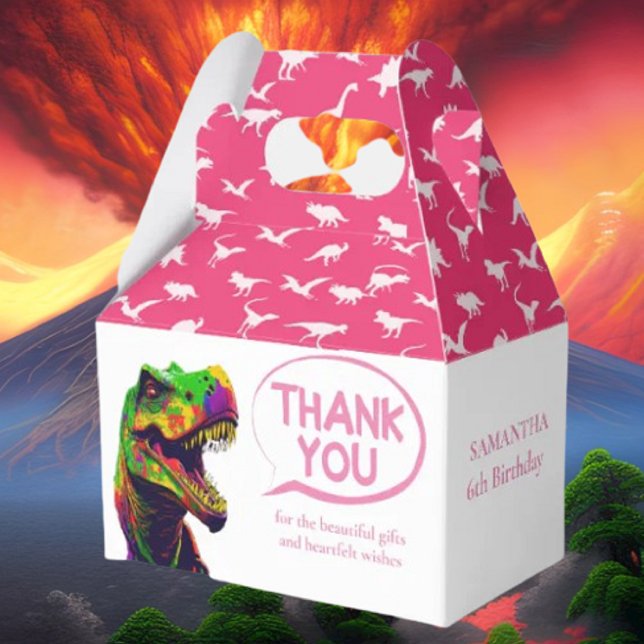 Caixinha De Lembrancinhas Dino Happy Pink Girl Favor Box (Bring your dream party to life with our selection of quality Dinosaur themed party supplies )