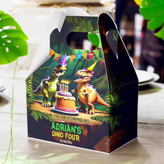 Caixinha De Lembrancinhas Dino quatro dinossauros festa de aniversário (Dino four dinosaur birthday party favors personalized template favor box cute dinosaurs kids party)