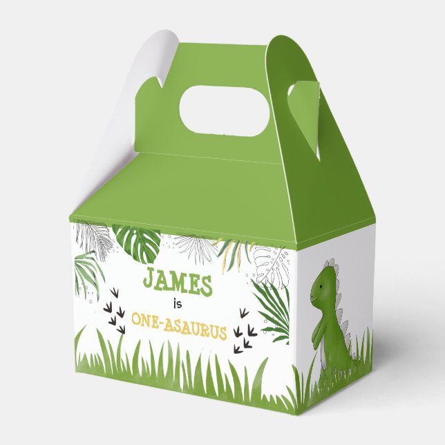 Caixinha De Lembrancinhas Dinossauro Aniversário Qualquer Idade Verde Amarel (Frente)