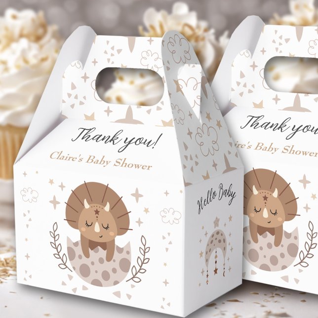 Caixinha De Lembrancinhas Dinossauro Gato Moderno Chá de fraldas Neutro de B (Cute Dinosaur Modern Boho Neutral Baby Shower Favor Box)