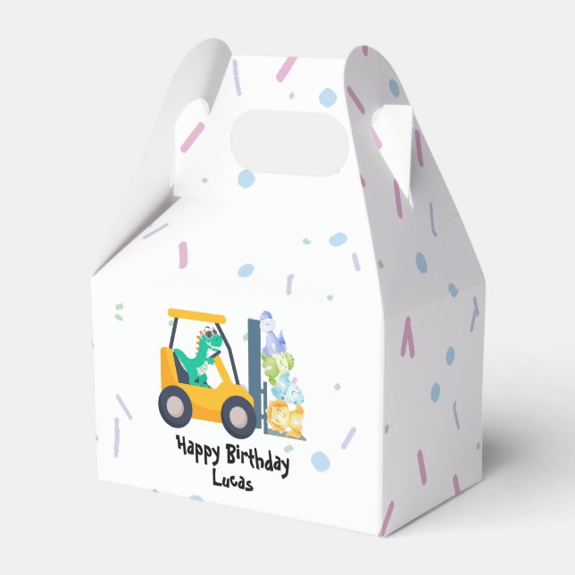 Caixinha De Lembrancinhas Diversão de trator de dino Truck Birthday (Frente)