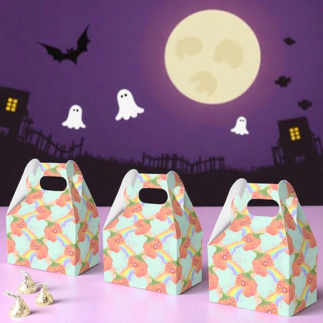 Caixinha De Lembrancinhas Diversão Rainbow Pumpkin, Favor do Partido (Rainbow Pumpkin favor boxes quirky, colorful, and fun for parties, Halloween, and unique celebration)