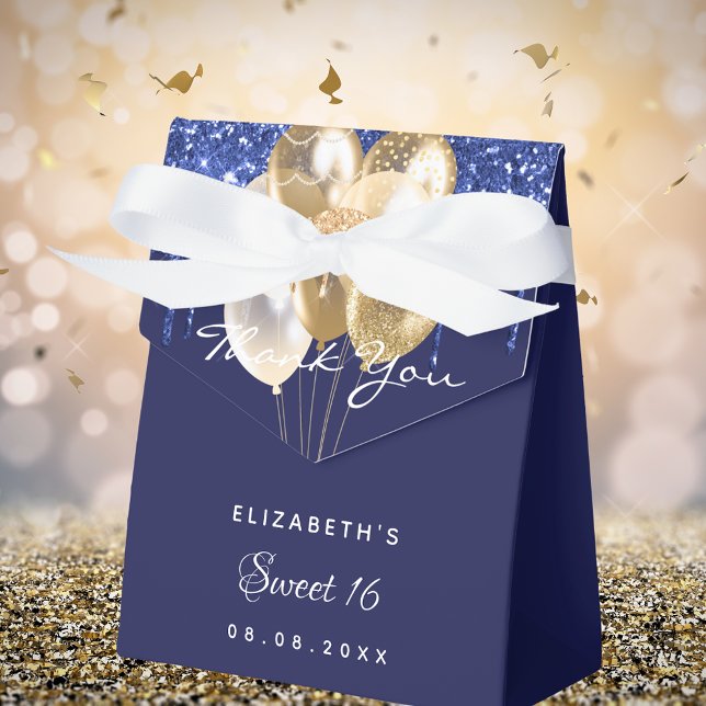 Caixinha De Lembrancinhas Doce 16 balões azuis de ouro marinho obrigado você (Criador carregado)