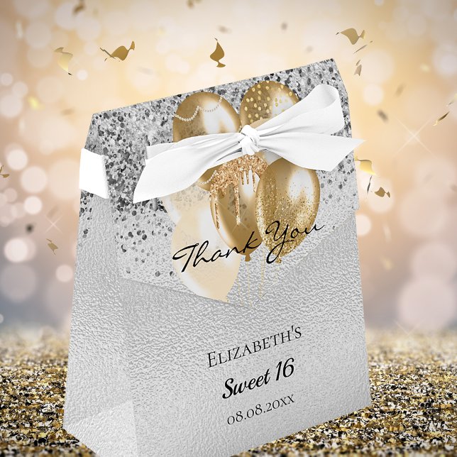 Caixinha De Lembrancinhas Doce 16 balões de ouro prateado obrigado você (Criador carregado)