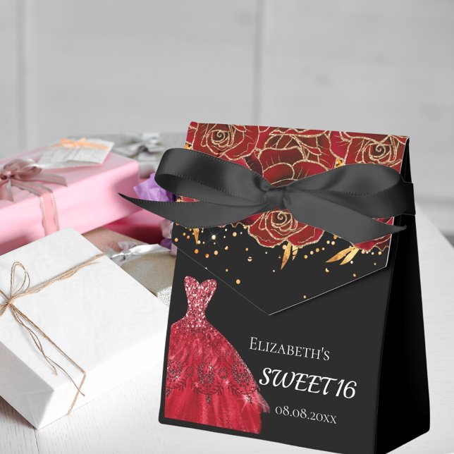 Caixinha De Lembrancinhas Doce 16 flores vermelhas pretas obrigado você (Criador carregado)