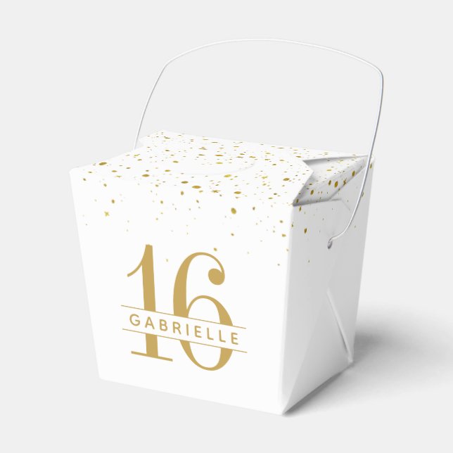 Caixinha De Lembrancinhas Doce 16 Mini Takeout Personalizado Confetti Dourad (Frente)