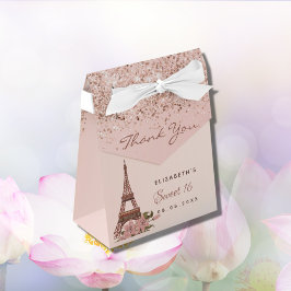 Caixinha De Lembrancinhas Doce 16 rosa gold obrigado Paris para você