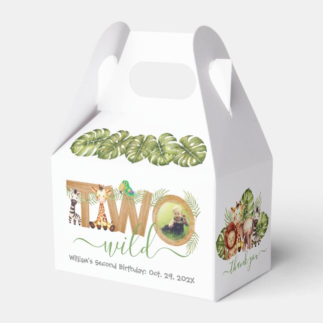 Caixinha De Lembrancinhas Dois Animais Selvagens Safari segundo aniversário  (Frente)