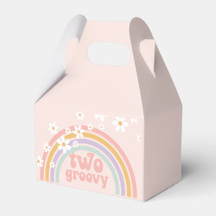Caixinha De Lembrancinhas Dois Groovy Pastel Retro Arco-íris com Margaridas