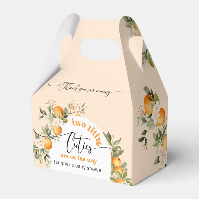 Caixinha De Lembrancinhas Dois pequenos chás de fraldas gêmeos citros (Frente)