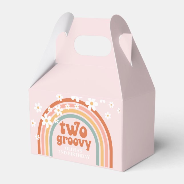 Caixinha De Lembrancinhas Dois segundo aniversário arco-íris floral Groovy d (Frente)