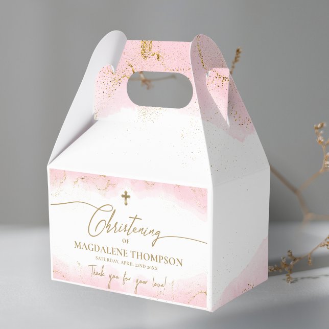 Caixinha De Lembrancinhas Dourada Cruz Rosa Obrigado Garota Christina (Criador carregado)