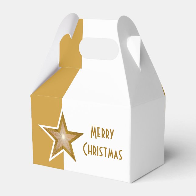 Caixinha De Lembrancinhas Dourada Estrela Feliz Natal - Branco (Frente)