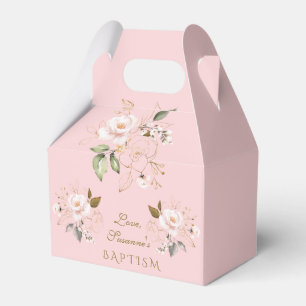 Caixinha De Lembrancinhas Dourada Floral Batismo de Lúxo Rosa