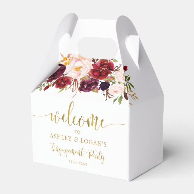 Caixinha De Lembrancinhas Dourada Marsala Boho Autumn Festa de noivado (Frente)