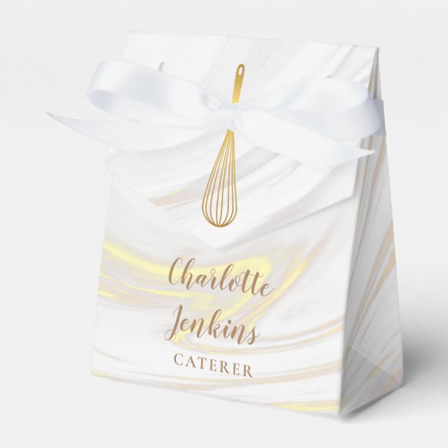 Caixinha De Lembrancinhas Dourada padaria Patisserie Marble Swirls Presente (Frente)