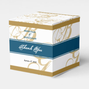 Caixinha De Lembrancinhas Dourado Azul Monograma de Noiva com Letra Elegante