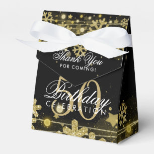 Caixinha De Lembrancinhas Dourado Black Winter 50º Aniversário Obrigado