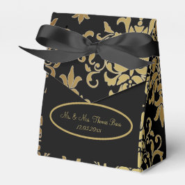 Caixinha De Lembrancinhas Dourado Damask Black Script Weding Elegante