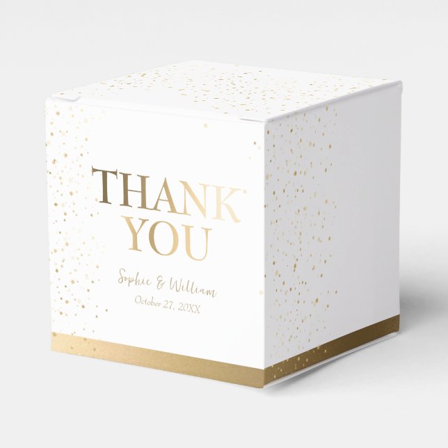 Caixinha De Lembrancinhas Dourado e branco belo casamento elegante Obrigado (Frente)