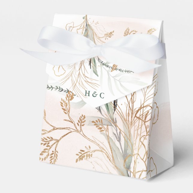 Caixinha De Lembrancinhas Dourado Eucalyptus Abstrato Greenery Funky (Frente)