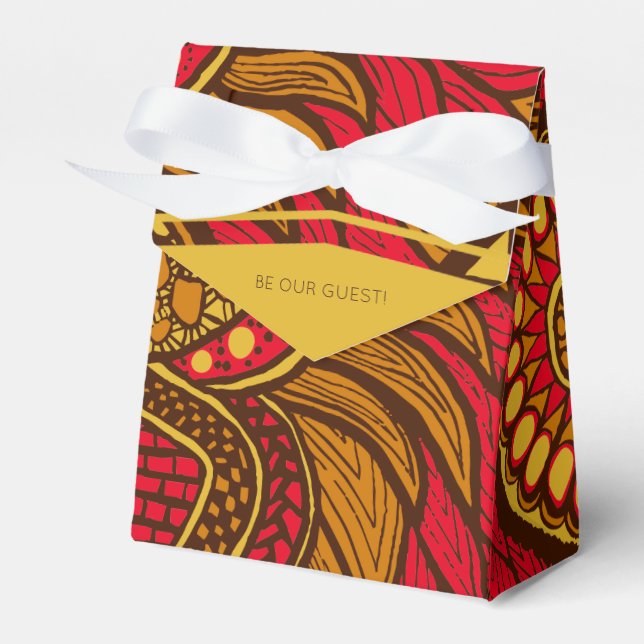 Caixinha De Lembrancinhas Dourado Floral Ancara Vermelho Africano (Frente)