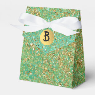 Caixinha De Lembrancinhas Dourado Glitter & Teal Aqua Glam Monogram