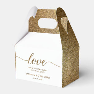 Caixinha De Lembrancinhas Dourado Glitter Weding Love Obrigado