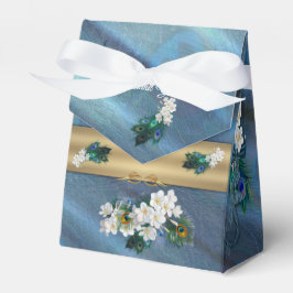 Caixinha De Lembrancinhas Dourado, Penas Peacock na Emerald Green Silk