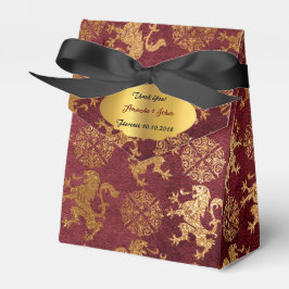 Caixinha De Lembrancinhas Dourado Royal Burgunde Lions Favor Obrigado