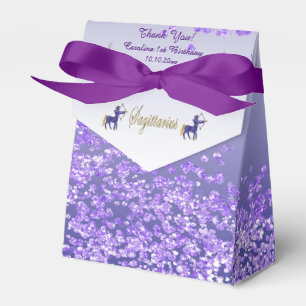 Caixinha De Lembrancinhas Dourado Sagittarius & Purple Glitter Birthday