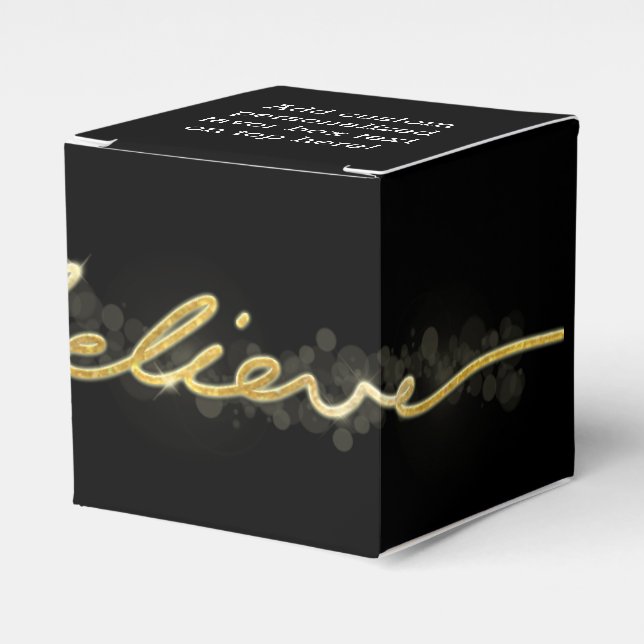Caixinha De Lembrancinhas Dourado Sparkle Olha Bokeh Acredite no Natal (Frente)